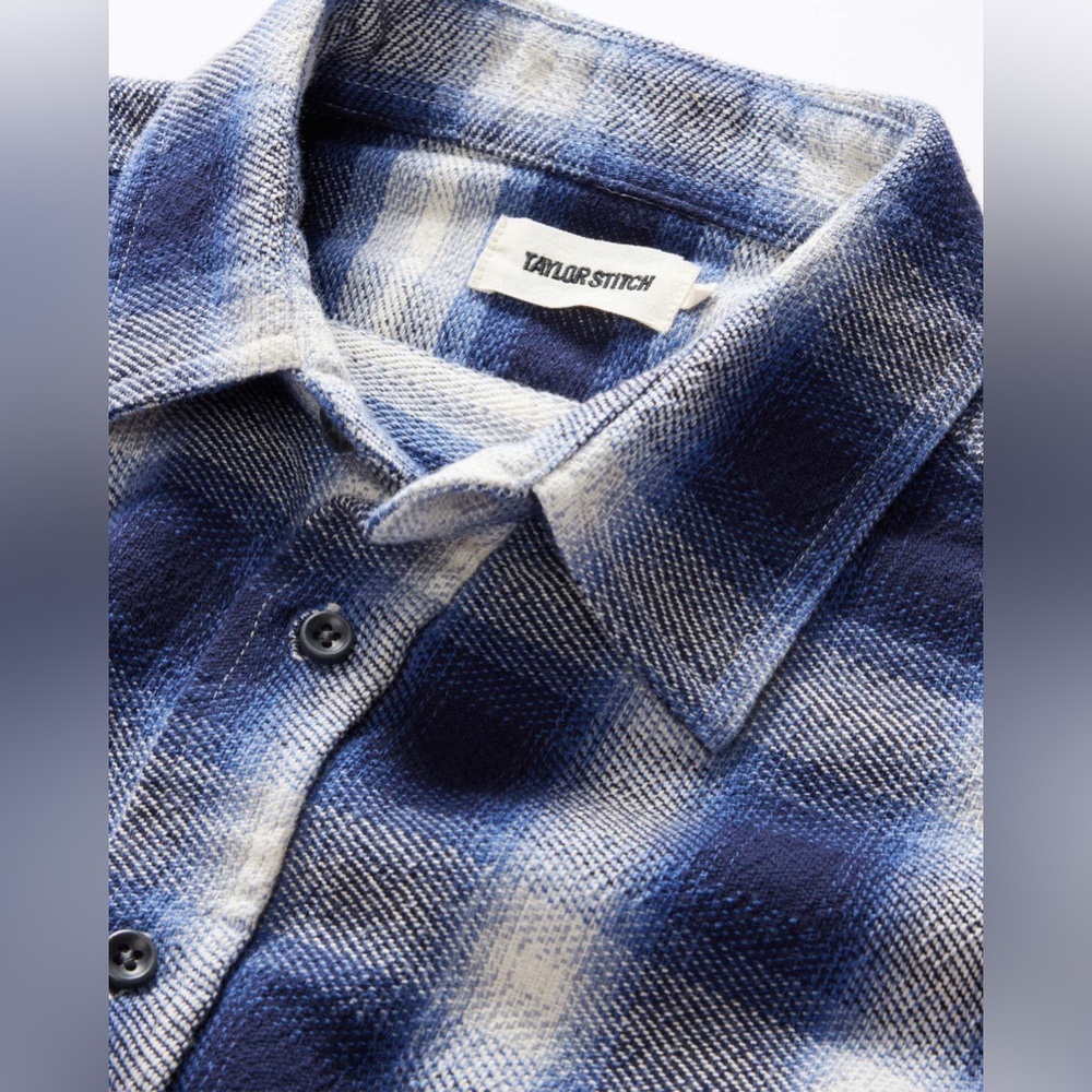 NEW Taylor Stitch The Ledge Shirt Blue Sky Plaid Flannel Button Shirt Medium - Picture 3 of 9